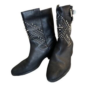 SCHUTZ black studded midi slip on leather boots